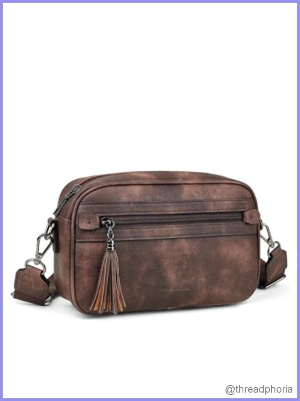 Women Vegan Leather Crossbody Purse Travel Sling Bag with Tassel